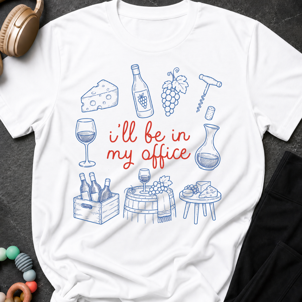 I'll be in my Office Wine Theme T-Shirt