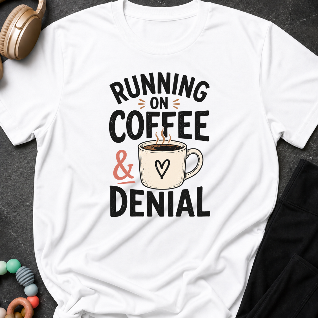 Running on Coffee and Denial T-Shirt